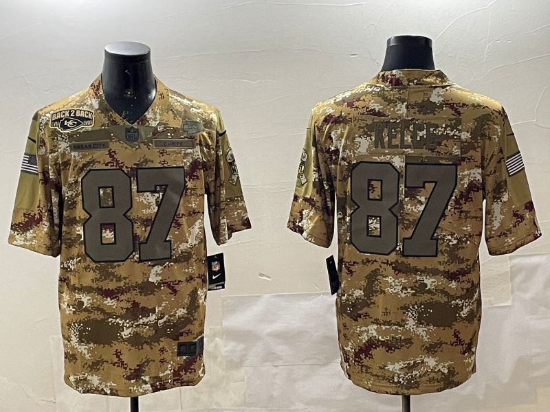Men Kansas City Chiefs #87 Kelce Camo 2025 Nike Olive Salute To Service Limited NFL Jersey style 5->kansas city chiefs->NFL Jersey